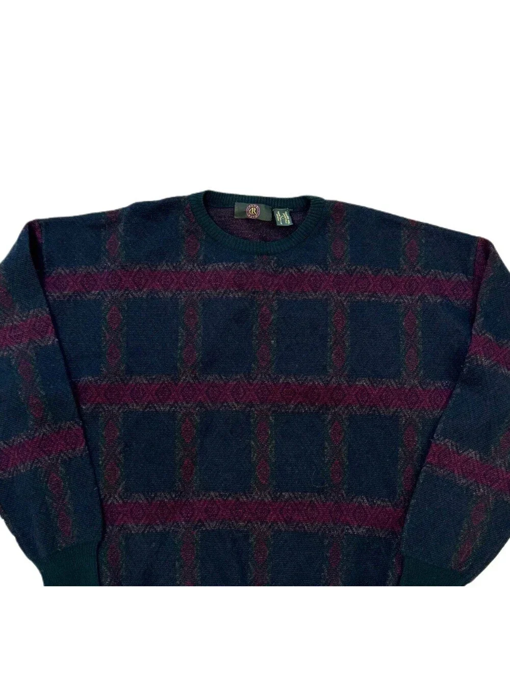 Club Room Merino Wool Sweater Men’s L Made in Italy Vintage Geometric Knit